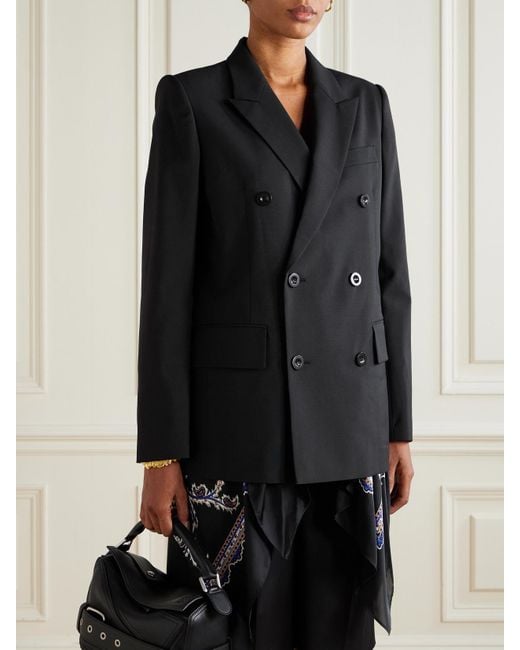 Blazer À Double Boutonnage En Grain De Poudre À Finitions En Voile À Imprimé Cachemire Sacai en coloris Black