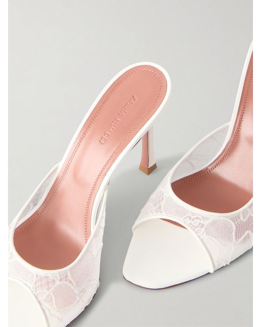 AMINA MUADDI Natural Alexa 95 Satin And Corded-Lace Sandals
