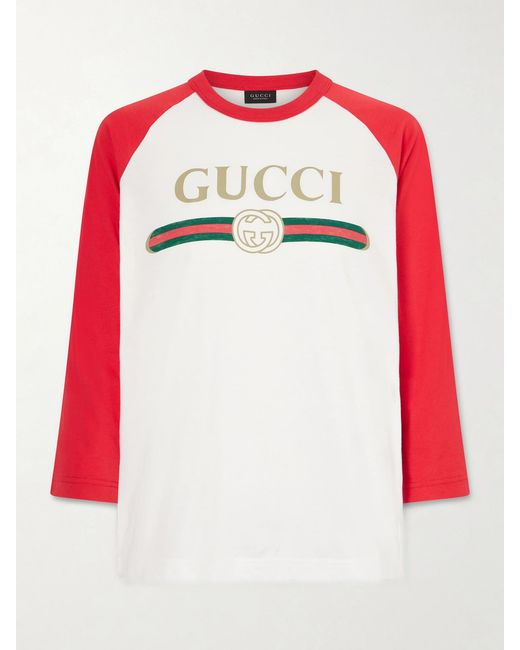 Gucci Red Printed Cotton-Blend Jersey T-Shirt