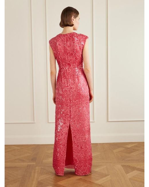 Erdem Red Draped Sequined Chiffon Gown