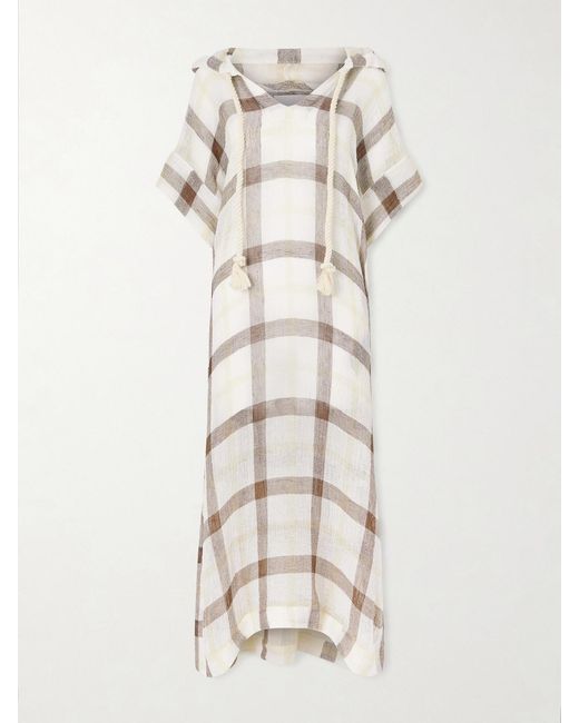 Lisa Marie Fernandez Natural Hooded Checked Linen-Blend Crepon Kaftan