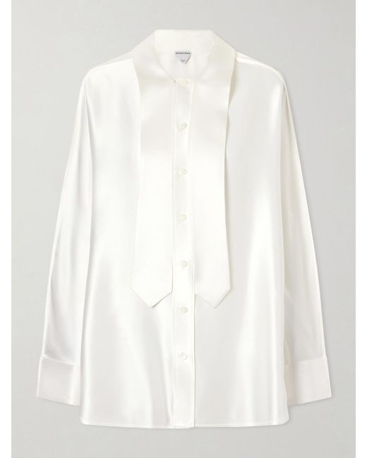 Bottega Veneta White Tie-Detailed Silk-Satin Shirt