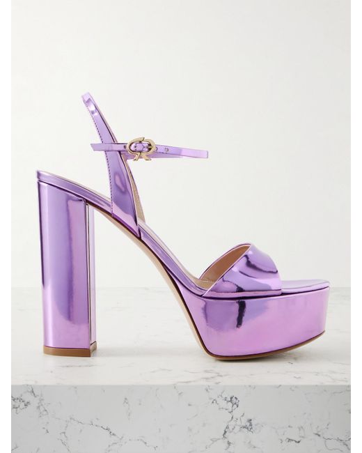 Gianvito Rossi Purple Marlena 85 Mirrored-Leather Platform Sandals