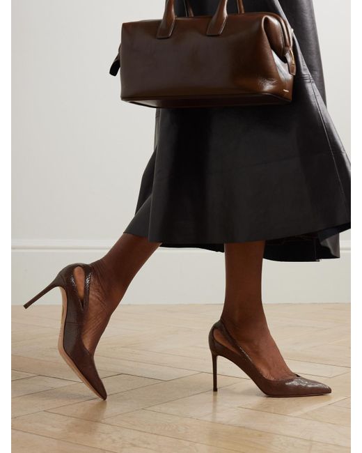 Aquazzura Brown Sheeva 85 Pumps Aus Leder Mit Schlangeneffekt Und Cut-Out
