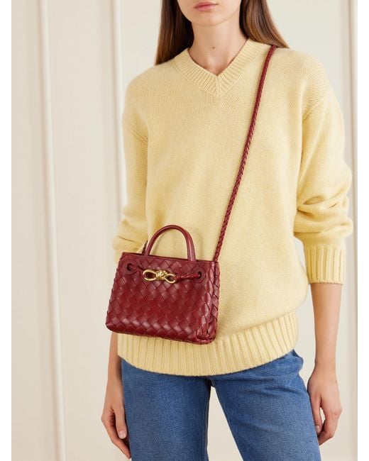 Bottega Veneta Red Mini Andiamo Intrecciato Leather Tote