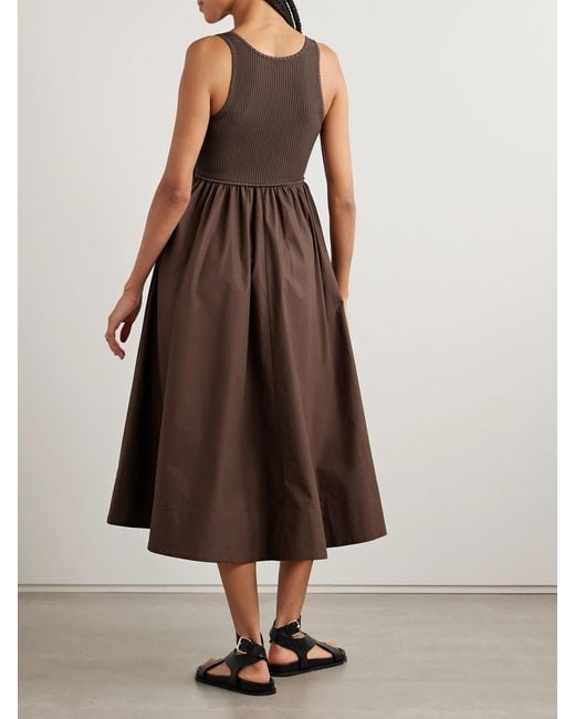Zimmermann Brown Ribbed-Knit And Cotton-Poplin Midi Dress