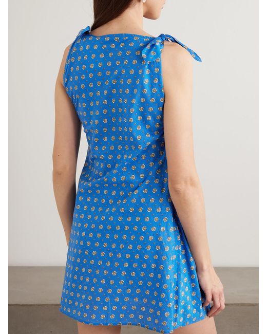 Doen Blue Maltina Tie-Detailed Printed Cotton And Silk-Blend Mini Dress