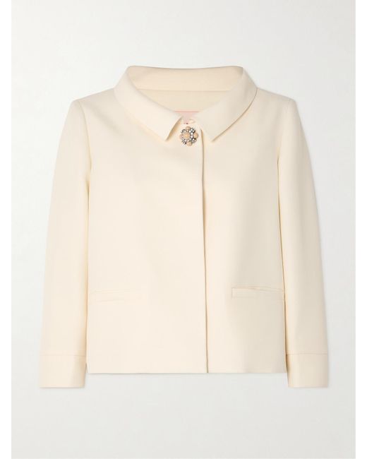 Valentino Garavani Natural Verkürzte Jacke Aus Crêpe Aus Einer Woll-Seidenmischung Mit Verzierung