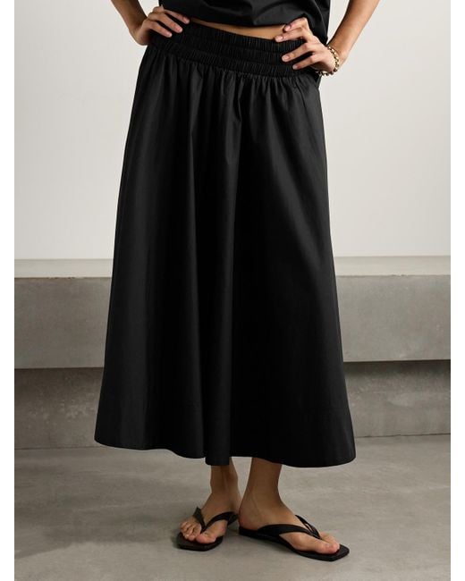 Suzie Kondi Black The Kyria Gathered Cotton-Poplin Midi Skirt