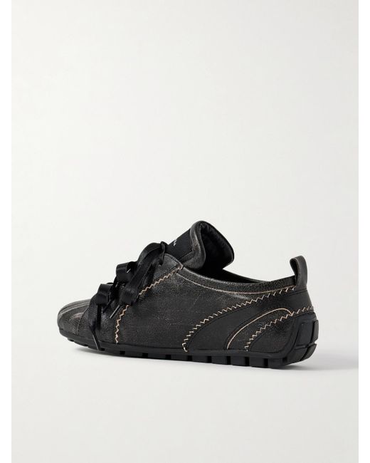 Simone Rocha Black Cracked-Leather Sneakers