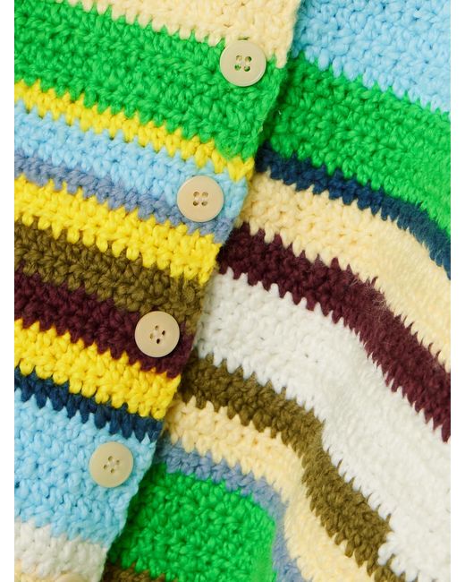 The Elder Statesman Green Striped Crocheted Organic Cotton Cardigan