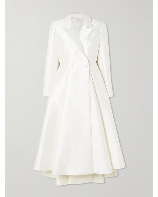 Halfpenny London White Sophie Double-Breasted Pleated Mikado Midi Dress