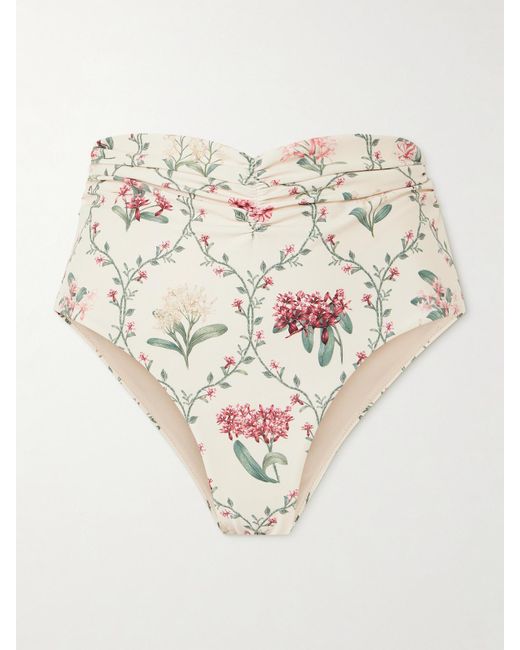 Agua Bendita White Vaiven Orquidea Ruched Floral-Print Recycled Bikini Briefs