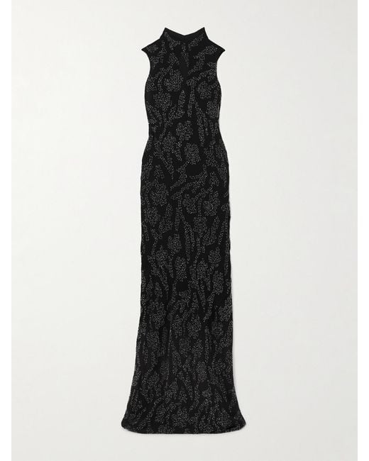 Veronica Beard Black Sylven Bead-Embellished Georgette Maxi Dress