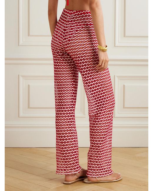 SARA CRISTINA Red Playa Hose Mit Weitem Bein Aus Zweifarbigem Häkelmaterial