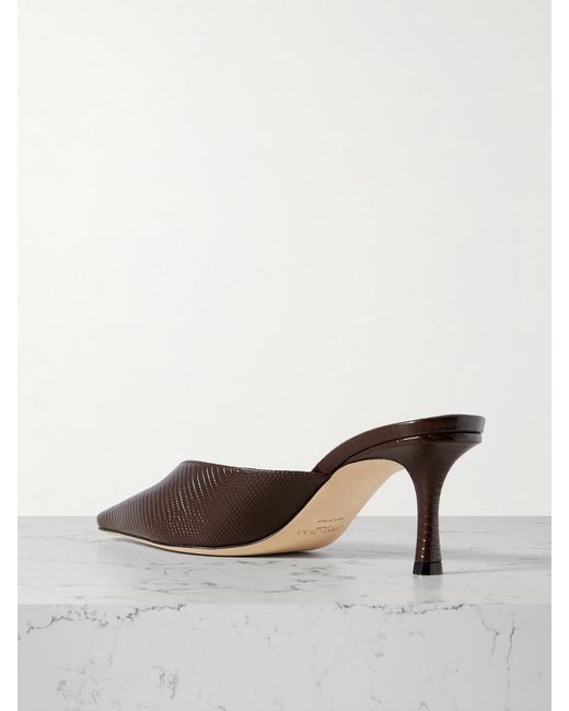 Jimmy Choo Brown Vivi 65 Embellished Croc-Effect Leather Mules