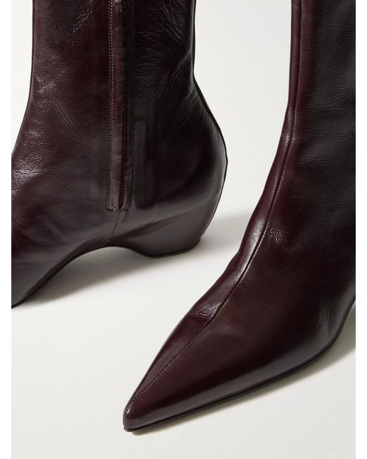 Khaite Brown Sybil Glossed-Leather Ankle Boots