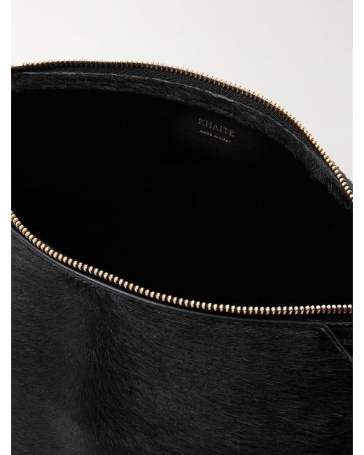Khaite Black Lina Medium Leather-Trimmed Calf Hair Shoulder Bag