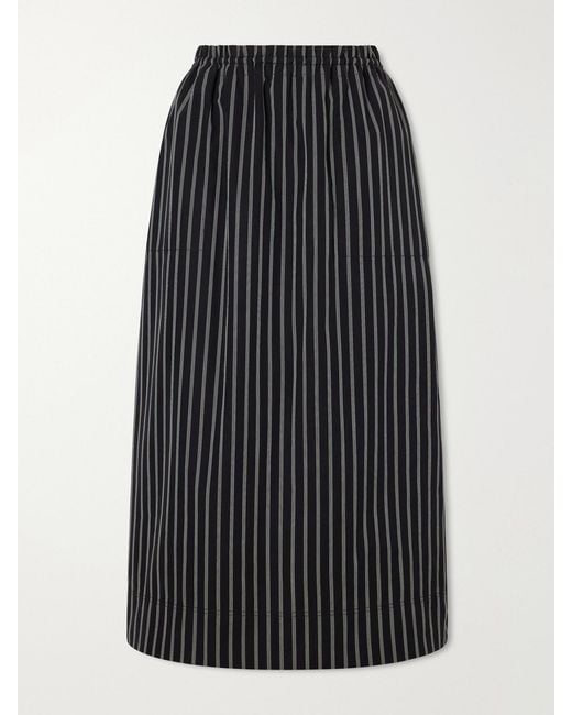 Totême Black Striped Cotton-Poplin Midi Skirt