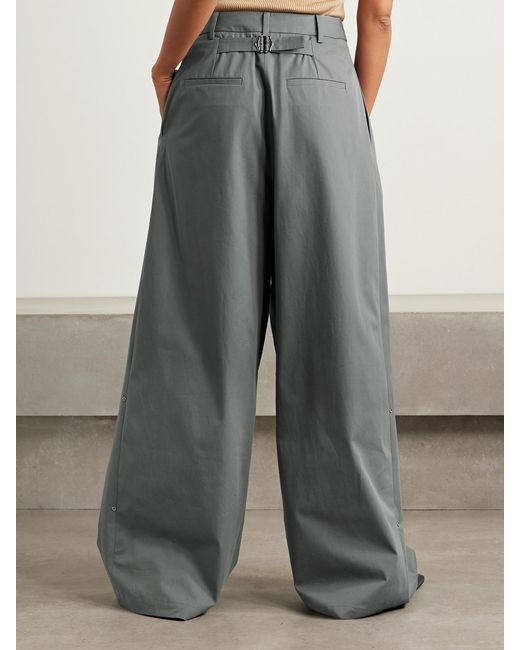 Tibi Gray Pleated Cotton-Twill Wide-Leg Pants