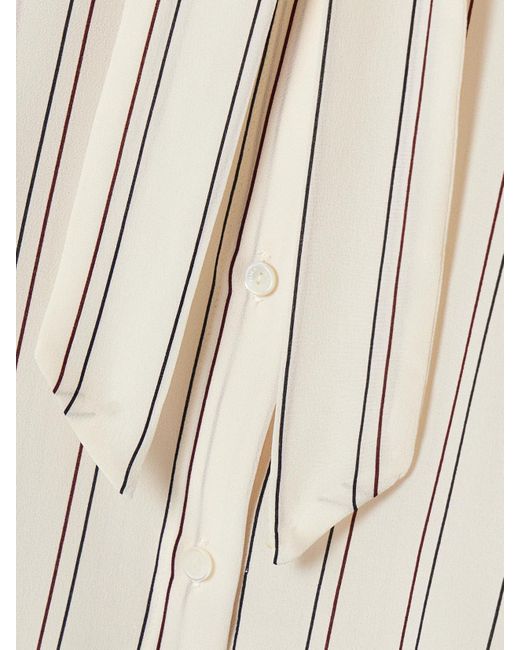 Nili Lotan Natural Irina Pussy-Bow Striped Silk-Georgette Blouse