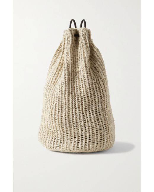 The Row Multicolor Massimo Leather-trimmed Raffia Backpack