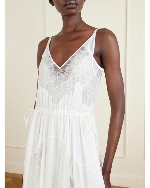 Heirlome White Josephine Lace-Trimmed Silk-Georgette Maxi Dress