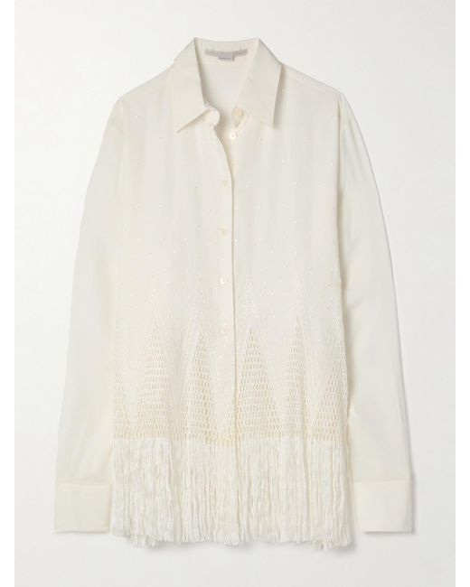 Stella McCartney White Hemd Aus Crêpe Mit Fil Coupé Und Einsätzen Aus Makrameegarn