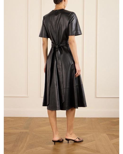 Altuzarra Black Kirsty Wrap-Effect Paneled Leather Midi Dress