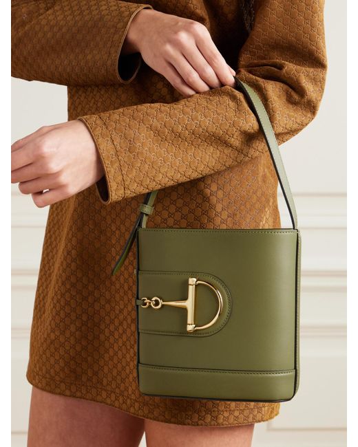Gucci Green Schultertasche Aus Leder Mit Horsebit-Detail
