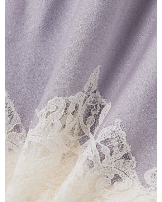 Stella McCartney White Midikleid Aus Glänzendem Crêpe Mit Spitzenbesätzen