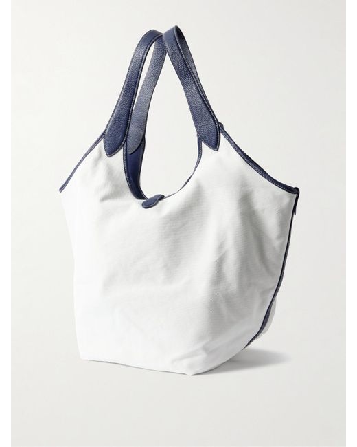Polo Ralph Lauren White Polo Play Große Tote Aus Baumwoll-Canvas Mit Besätzen Aus Strukturiertem Leder
