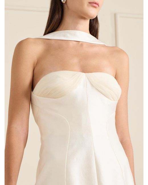 Danielle Frankel White Lette Tulle-Trimmed Wool And Silk-Blend Twill Gown