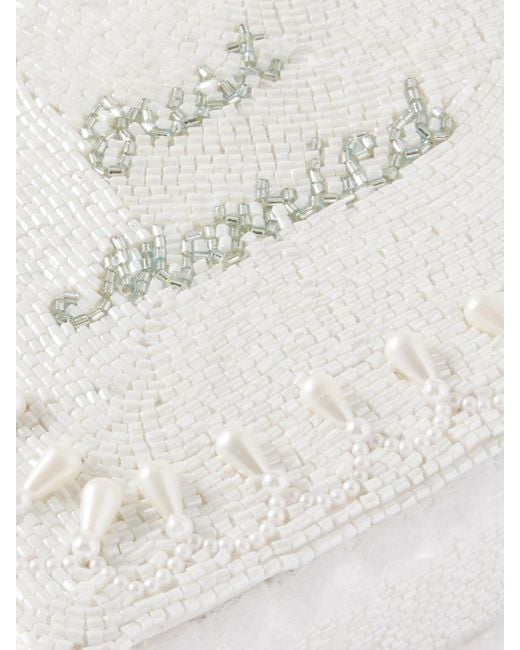 Clio Peppiatt White Just Married Lace-Trimmed Beaded Twill Tote