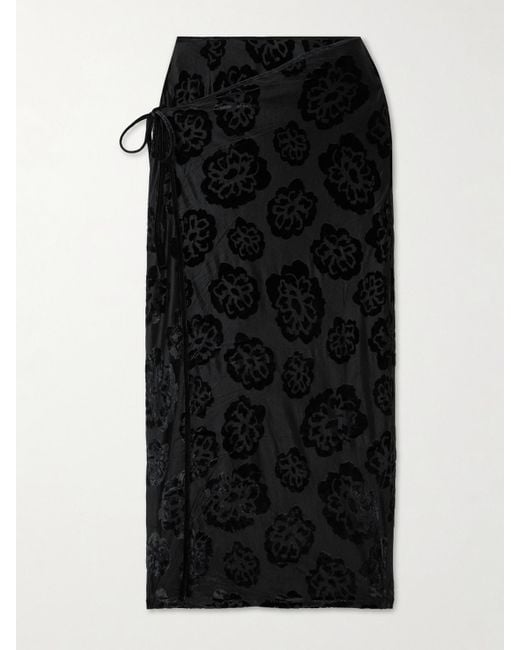 Sir Black Vittoria Stretch Devoré-Velvet Midi Wrap Skirt