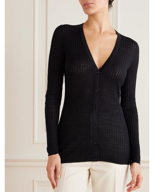 Gabriela Hearst Black Emma Pointelle-Knit Cashmere And Silk-Blend Cardigan