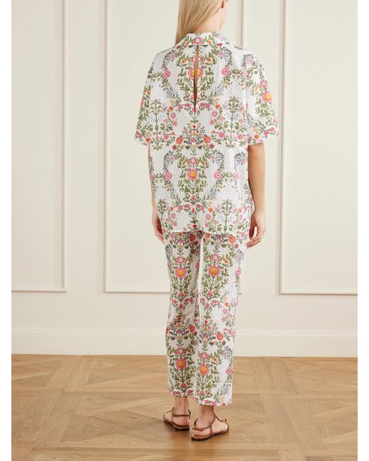 Borgo De Nor White Akari Printed Broderie Anglaise Cotton Shirt
