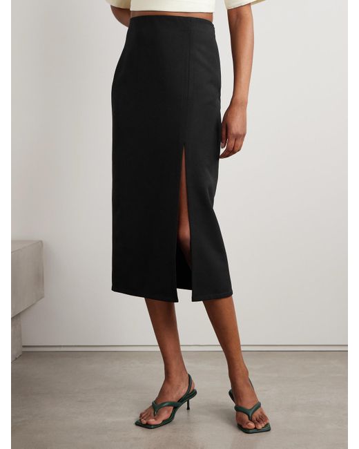 La Ligne Black Colby Stretch Recycled-Crepe Midi Skirt