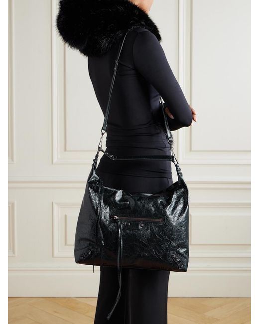 Balenciaga Black Le City Medium Embellished Textured-Leather Shoulder Bag