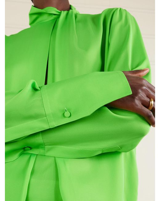 Tom Ford Green Cutout Draped Pleated Silk-Georgette Blouse