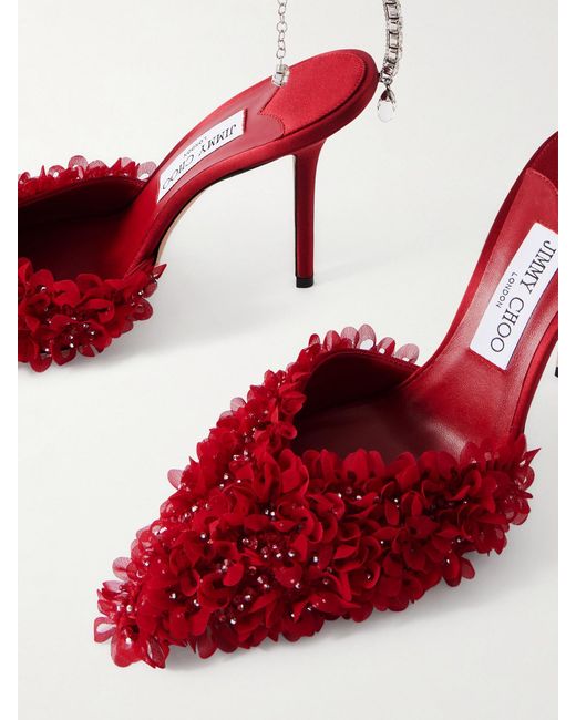 Jimmy Choo Saeda 100 Crystal-Embellished Embroidered Mesh Pumps
