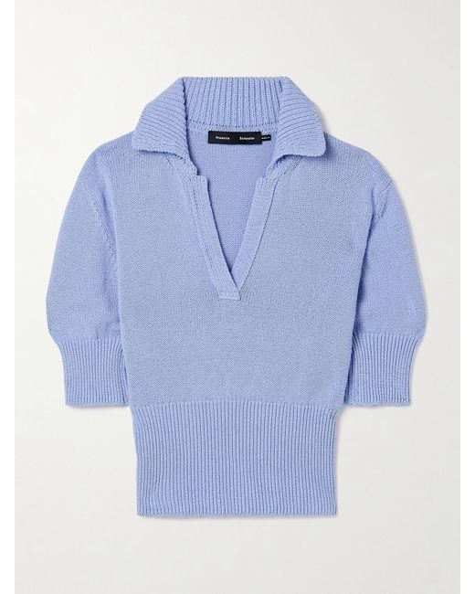 Proenza Schouler Blue Reeve Cotton-Blend Polo Sweater