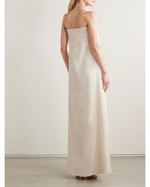 Dima Ayad Natural Strapless Sequin-Embellished Cloqué Gown
