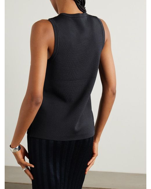 Jonathan Simkhai Black Ria Twist-Front Satin And Ribbed-Knit Top