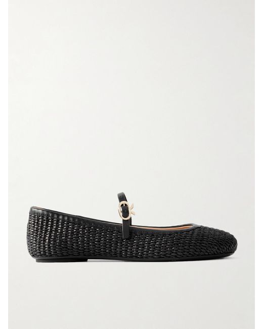 Gianvito Rossi Carla Marbella Leather-Trimmed Raffia Mary Jane Flats in ...