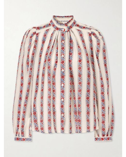 Alix Of Bohemia Pink Annabel Roseband Striped Floral-Print Cotton And Silk-Blend Shirt