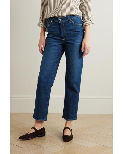 PAIGE Blue Net Sustain Sarah Cropped Stretch High-Rise Straight-Leg Organic Jeans