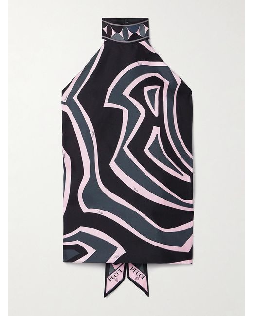 Emilio Pucci White Printed Silk-Twill Halterneck Top