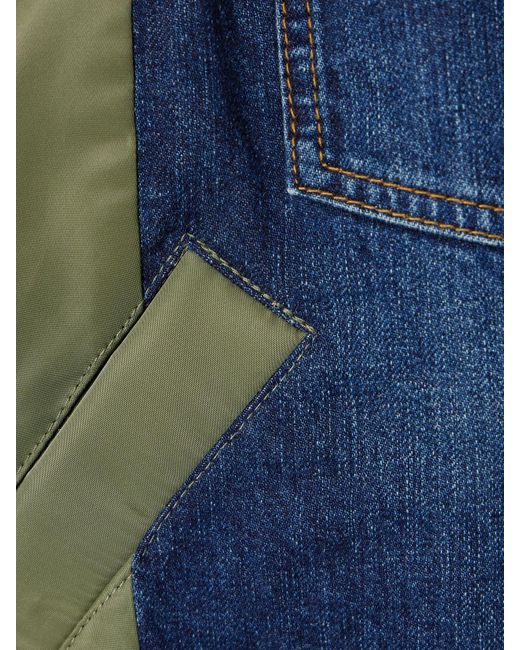 Sacai Blue Paneled Distressed Denim And Shell Jacket