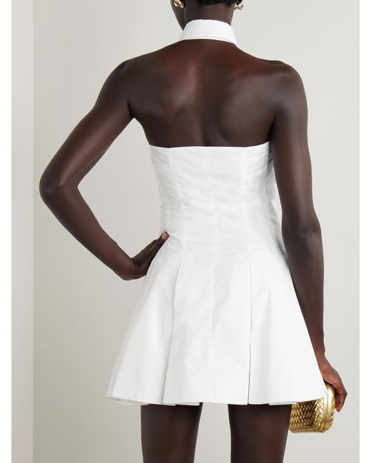 Balmain White Pleated Cotton-Poplin Halterneck Mini Dress